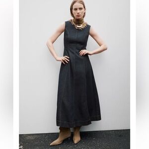 ZARA S Dark Denim Sleeveless Midi dress Z1975 Coll. | NWT
